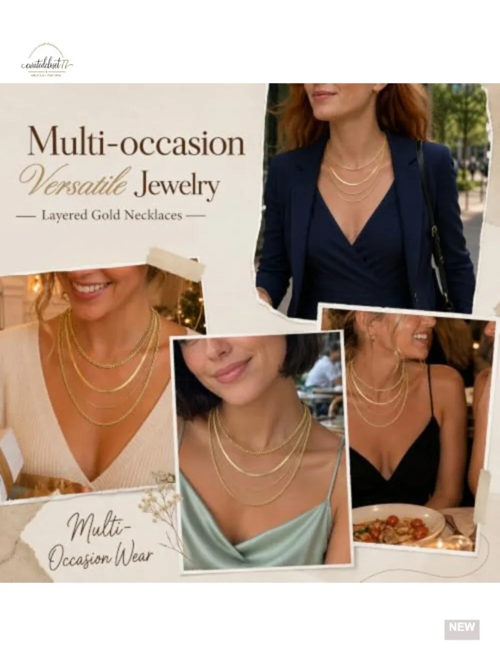 4-Piece 14K Gold Plated Dainty Layering Necklace Set with Adjustable Extenders